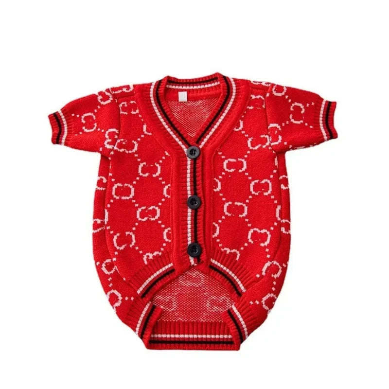 Luxury Red Webbing Logo Dog Sweater inspired by Gucci