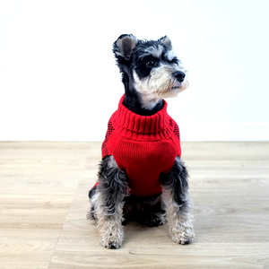 Red Plaid Christmas Dog Sweater has a turtleneck