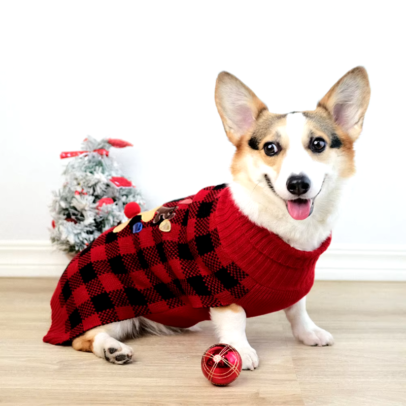 Red Plaid Christmas Dog Sweater comes in two styles