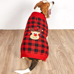 Beagle in Red Plaid Christmas Dog Sweater