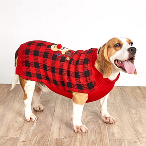 Beagle in Red Plaid Christmas Dog Sweater