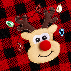 Red Plaid Christmas Dog Sweater in Rudolph design