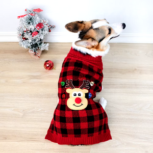 Rudolph Red Plaid Christmas Dog Sweater