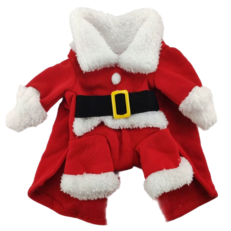 Red Santa Claus costume with white fur trim on a light gray background