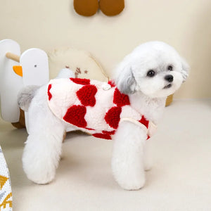 Bichon in Red Warm Heart Dog Fleece