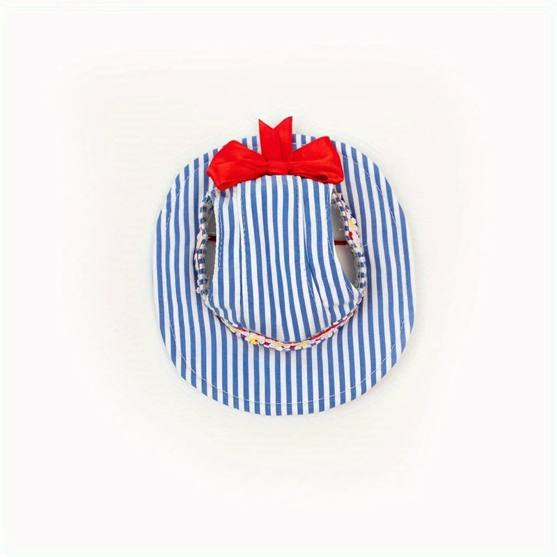 Red, White & Blue Striped Dog Dress with Matching Hat