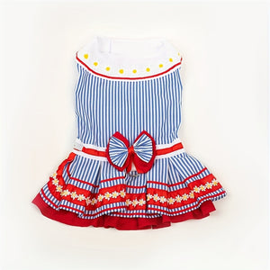 Red, White & Blue Striped Dog Dress with Matching Hat
