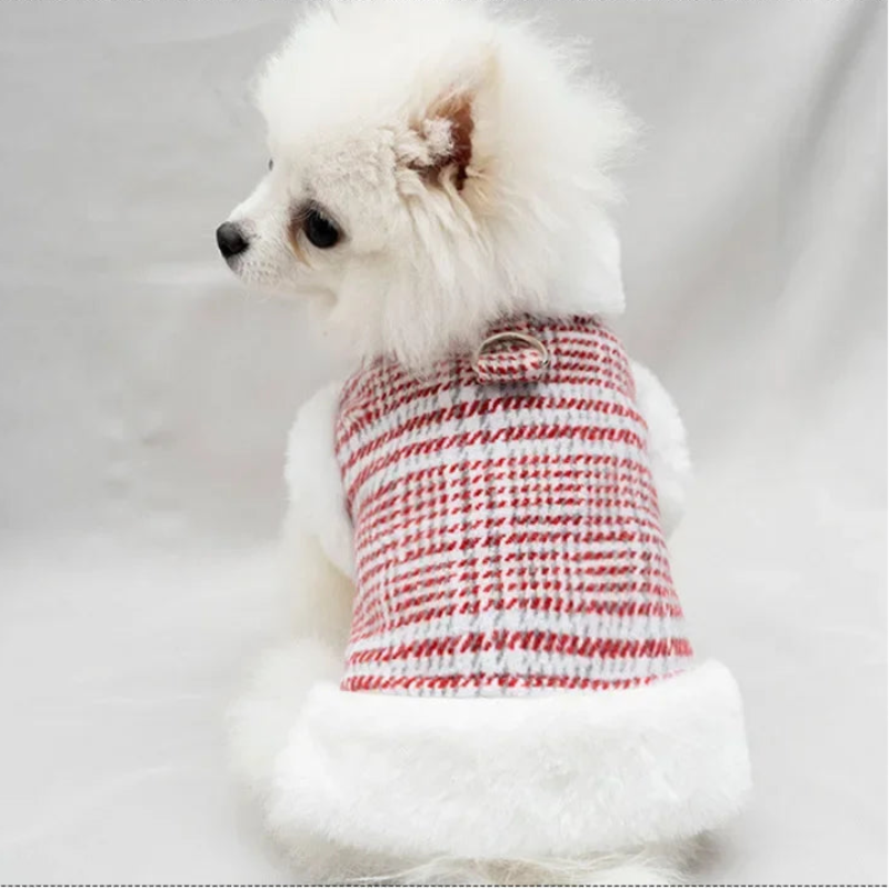 Winter Fleece-Lined Check Dog Harness Dress Coat | Poshdoglife.com