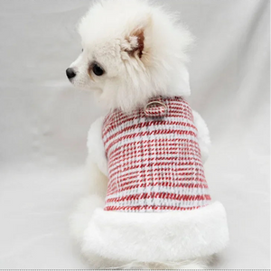 Red Winter Fleece-Lined Check Dog Harness Dress Coat1