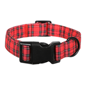 Adjustable Red & Black Tartan Plaid Dog Collar