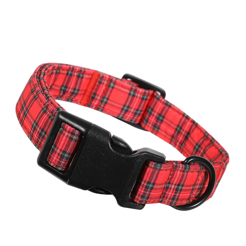 Adjustable Red & Black Tartan Plaid Dog Collar