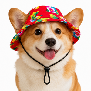 Red Flower Dog Bucket Hat with Ear Holes