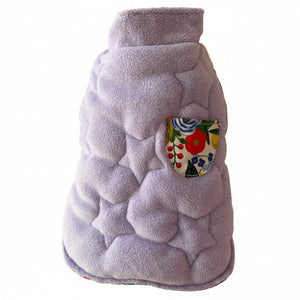 Lilac fleece puffer coat with star embroidery and floral pocket