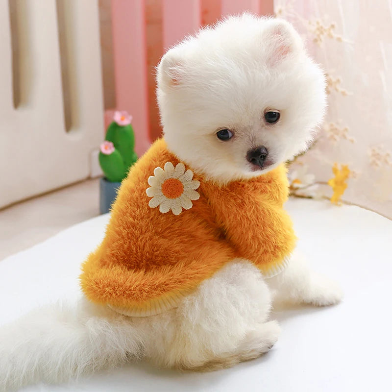 Plush dog sweater comes in green, pink or yellow.