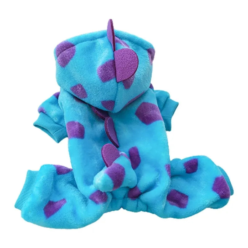 Poodle in dinosaur costume