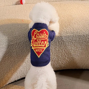 Back view of Louis Vuitton-Inspired Designer Dog Sweater on a Poodle