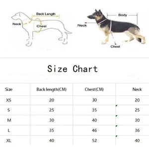 Size chart in centimeters