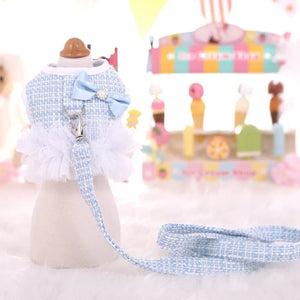 Pastel Blue Tweed Dog Tutu Harness comes with a matching leash
