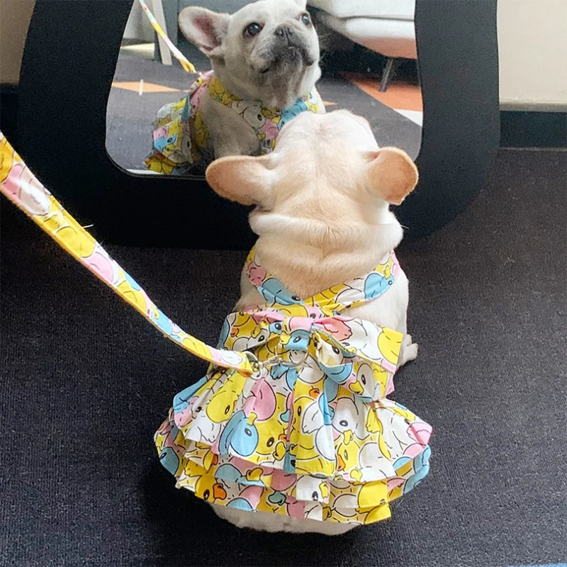 This adorable French Bulldog/Pug Pastel Ducks Dog Harness Dress and Leash Set is designed to make your pup stand out on Spring strolls. 