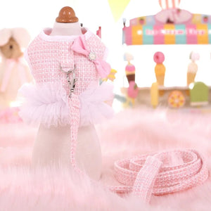Pastel Pink Tweed Dog Tutu Harness comes with a matching leash
