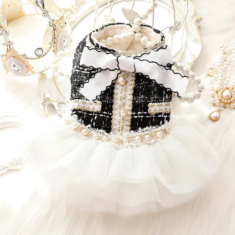 Cream Chanel-Inspired Tweed Tutu Dog Dress