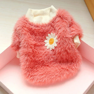 Pink Plush Pastel Daisy Dog Sweater