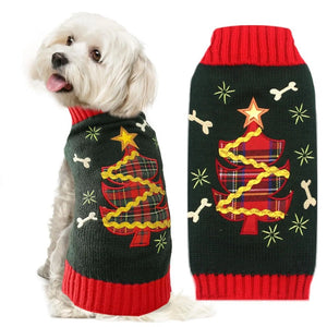 Maltese wearing Christmas Tree Dog Sweater