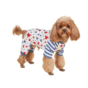Poodle wearing Patriotic Stars & Stripes Dog PJs.