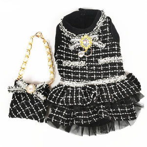 Elegant and chic, this Designer Black Tweed Fashionista Dog Dress is a showstopper, with its matching handbag.