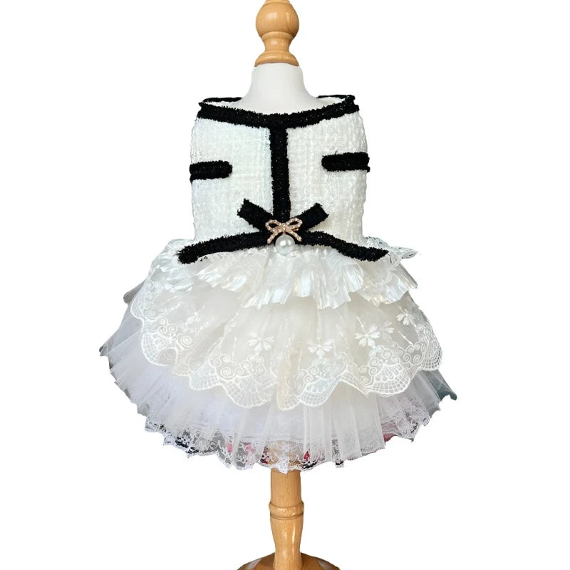 Classic Chanel-Inspired Black-on-White Dog Party Dress