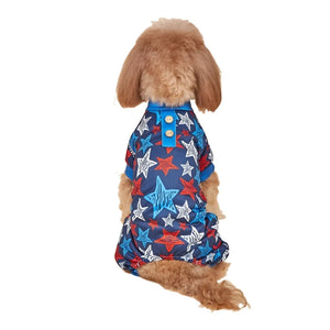 Poodle wearing blue Americana Stars & Stripes Dog PJs