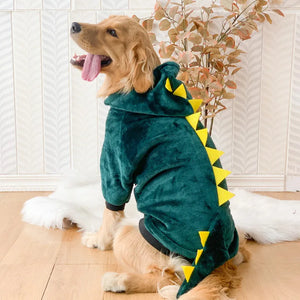 Golden Retriever wearing Large Dog Dinosaur Costume/PJs