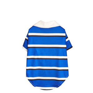 Blue Striped Polo Dog Shirt has horizontal stripes