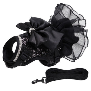 Bling Dog Harness Dress & Leash Set in black.