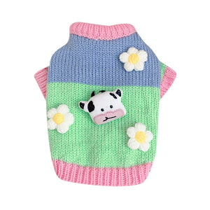 Spring Pastures Pastel Cow Sweater with Daisy Flowers