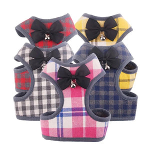 Checked Tuxedo Vest Bow Tie Dog Harness & Leash Set is available in 5 colorsl