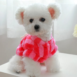 Pink Smiley Face Dog Fleece on a Bichon