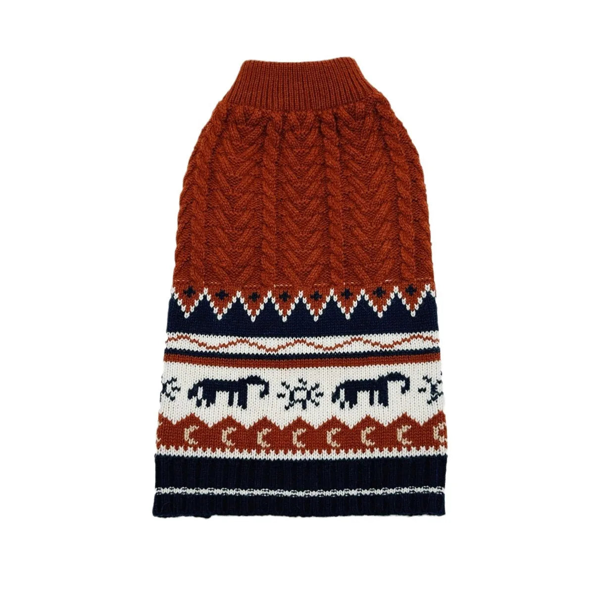 Burgundy Tribal Pattern Cable Knit Dog Sweater