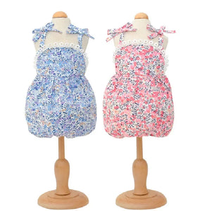 Floral Romper Dog Overalls Jumpsuit comes in blue or pink