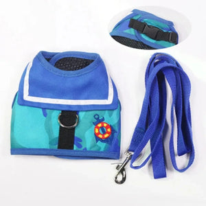 Aquamarine Sailor Dog Harness & Leash Set