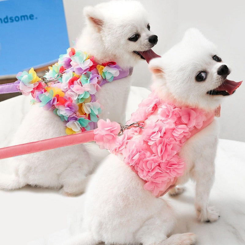 Pink Flower Dogs Harness & Leash Set