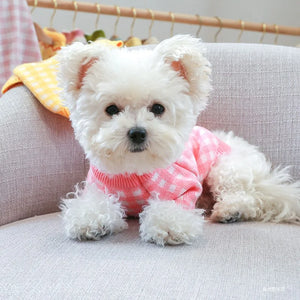 Our Pink Plaid Dog Sweater with Bunny Applique fits small dogs.
