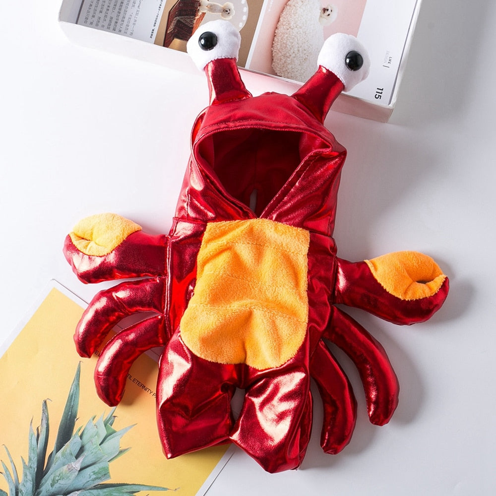 Pug wearing Red Crab Halloween Costume