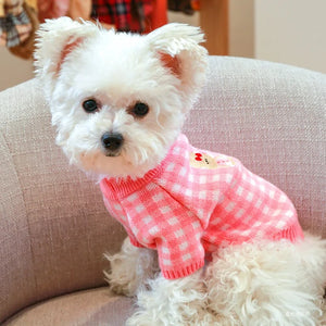 Introducing our charming Pink Plaid Dog Sweater with Bunny Applique, a delightful addition to your pup's wardrobe. 