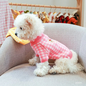 Our Pink Plaid Dog Sweater with Bunny Applique  is soft and cozy