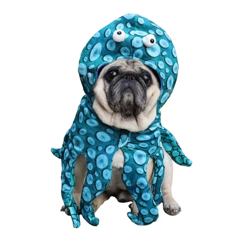 French bulldog wearing blue Halloween Octopus Dog Costume