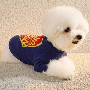 Poodle wearing Louis Vuitton-Inspired Designer Dog Sweater