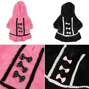 Simply stylish, this plush velvet Pink/Black Hoodie Dog Dress is comfy and soft for cooler weather. 