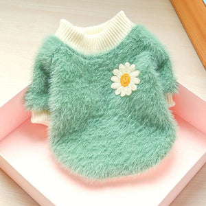 Green Plush Pastel Daisy Dog Sweater