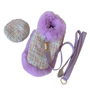Tres Chic Lilac Tweed Coat, Beret Cap & Leash Set